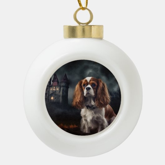 Cavalier King Charles Spaniel Halloween Scary Keramische Bal Ornament (Voorkant)