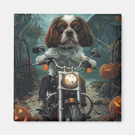 Cavalier King Charles Spaniel Halloween Scary Magneet (Voorkant)