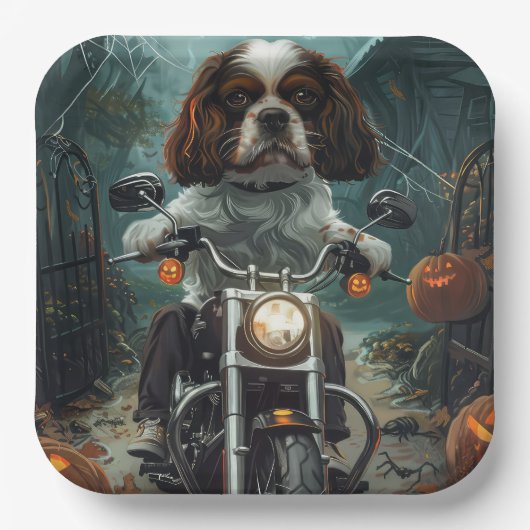 Cavalier King Charles Spaniel Halloween Scary Papieren Bordje (Voorkant)