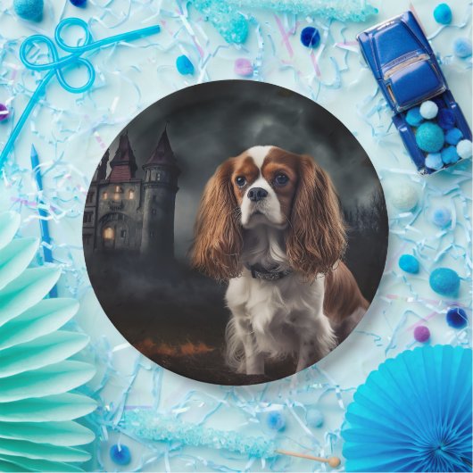 Cavalier King Charles Spaniel Halloween Scary Papieren Bordje (Feest)