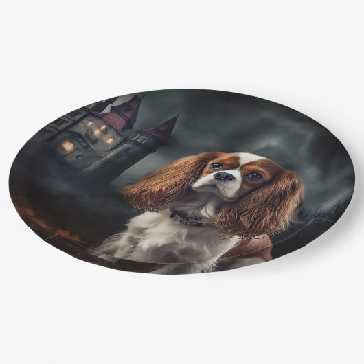 Cavalier King Charles Spaniel Halloween Scary Papieren Bordje (Gekanteld)