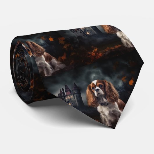 Cavalier King Charles Spaniel Halloween Scary Stropdas (Opgerold)
