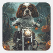 Cavalier King Charles Spaniel Halloween Scary Vierkante Sticker (Voorkant)
