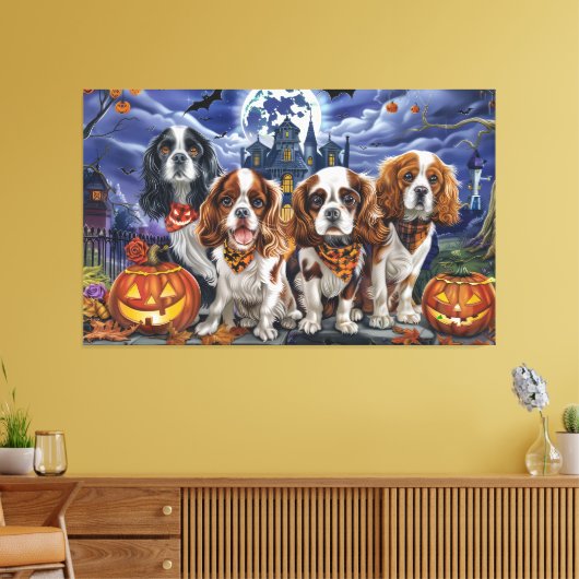 Cavalier King Charles Spaniel Halloween Spooky Canvas Afdruk (Insitu (Woonkamer))