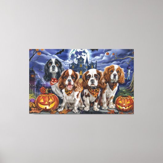 Cavalier King Charles Spaniel Halloween Spooky Canvas Afdruk (Voorkant)