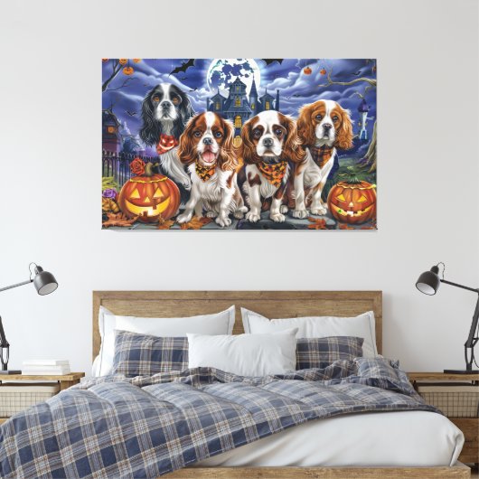 Cavalier King Charles Spaniel Halloween Spooky Canvas Afdruk (Insitu (Slaapkamer))