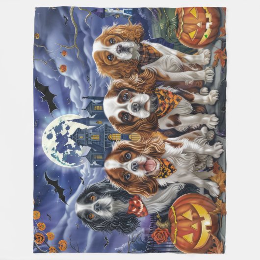 Cavalier King Charles Spaniel Halloween Spooky Fleece Deken (Voorkant)