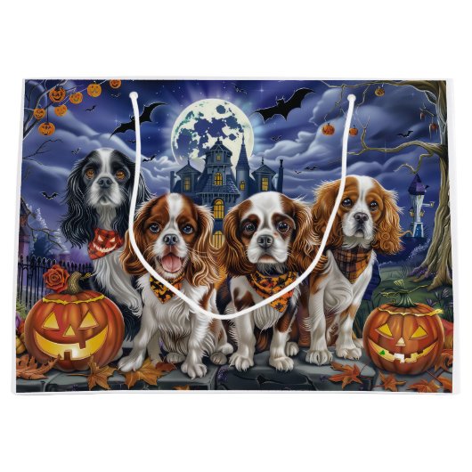 Cavalier King Charles Spaniel Halloween Spooky Groot Cadeauzakje (Voorkant)