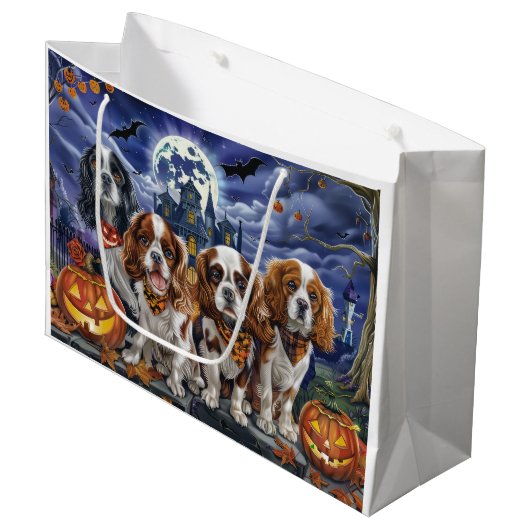 Cavalier King Charles Spaniel Halloween Spooky Groot Cadeauzakje (Voorkant Gekanteld)