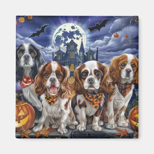 Cavalier King Charles Spaniel Halloween Spooky Magneet (Voorkant)