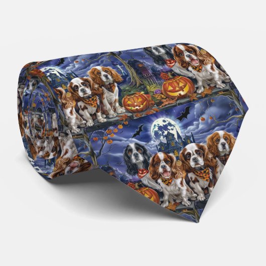 Cavalier King Charles Spaniel Halloween Spooky Stropdas (Opgerold)