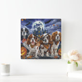 Cavalier King Charles Spaniel Halloween Spooky Vierkante Klok (Huis)