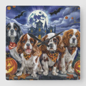 Cavalier King Charles Spaniel Halloween Spooky Vierkante Klok (Voorkant)
