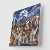 Cavalier King Charles Spaniel Halloween Spooky Vierkante Klok (Hoek)