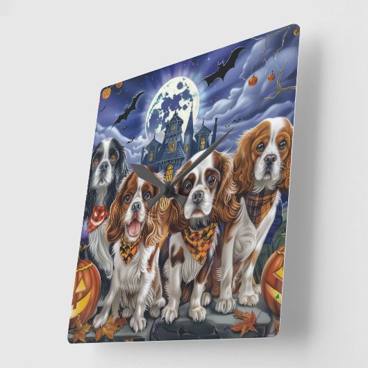 Cavalier King Charles Spaniel Halloween Spooky Vierkante Klok (Hoek)