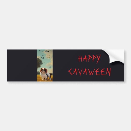 Cavalier King Charles Spaniel Happy Cavaween Bumpersticker (Voorkant)