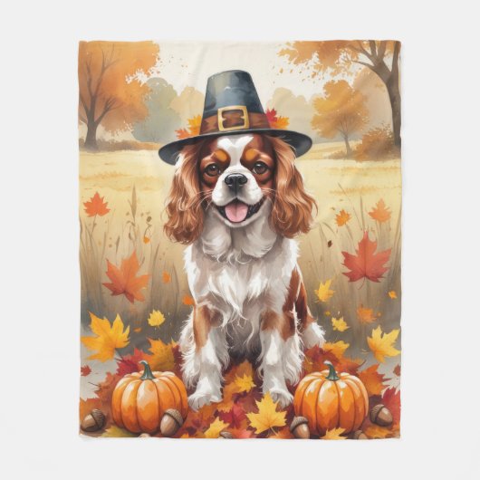 Cavalier King Charles Spaniel Herfstbladeren Fleece Deken (Voorkant)