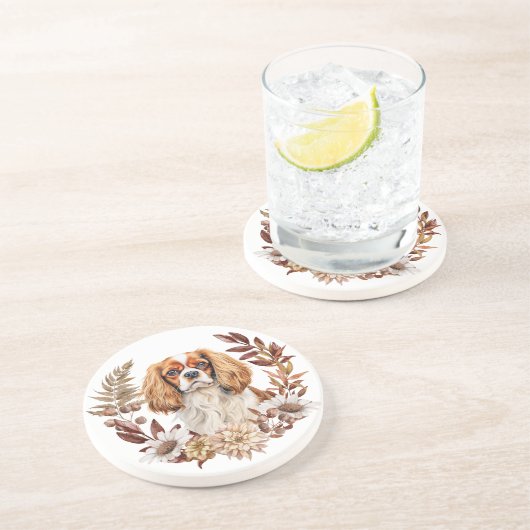 Cavalier King Charles Spaniel Herfstkrans Zandsteen Onderzetter (Zijkant)