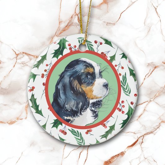 Cavalier King Charles Spaniel Holly Border Keramisch Ornament
