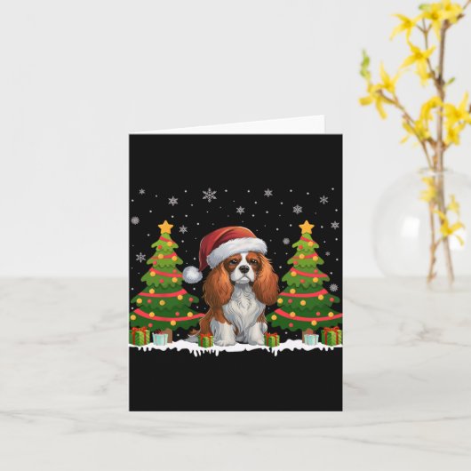 Cavalier King Charles Spaniel Hond Kerstman Kaart (Gele Bloem)