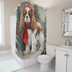 Cavalier King Charles Spaniel Hond Kerstmis Douchegordijn