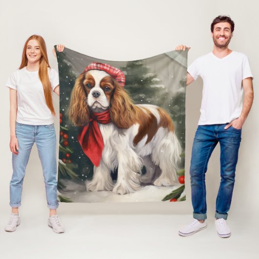 Cavalier King Charles Spaniel Hond Kerstmis Fleece Deken (In situ)
