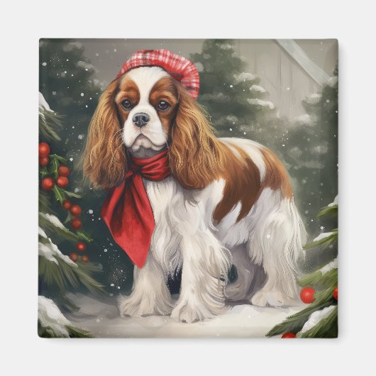 Cavalier King Charles Spaniel Hond Kerstmis Magneet (Voorkant)