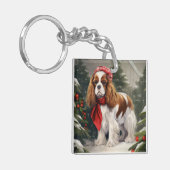 Cavalier King Charles Spaniel Hond Kerstmis Sleutelhanger (Voorkant Links)