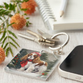 Cavalier King Charles Spaniel Hond Kerstmis Sleutelhanger (Voorkant Rechts)