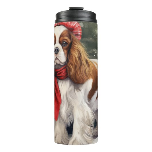 Cavalier King Charles Spaniel Hond Kerstmis Thermosbeker (Voorkant)