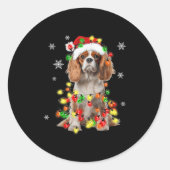 Cavalier King Charles Spaniel Hond Kerstverlichtin Ronde Sticker (Voorkant)