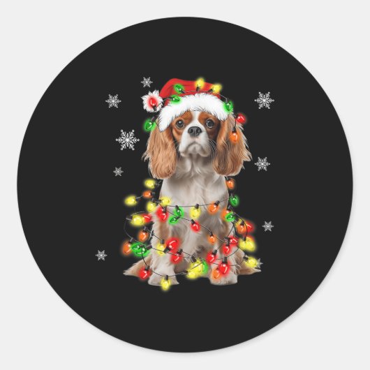 Cavalier King Charles Spaniel Hond Kerstverlichtin Ronde Sticker (Voorkant)