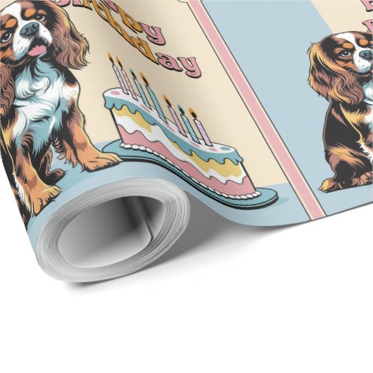 Cavalier King Charles Spaniel Hond Kleurrijk Cadeaupapier (Rol Hoek)
