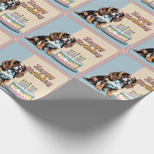 Cavalier King Charles Spaniel Hond Kleurrijk Cadeaupapier (Hoek)