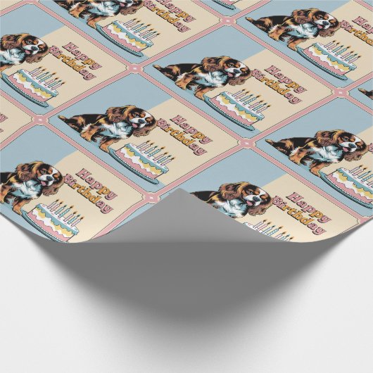 Cavalier King Charles Spaniel Hond Kleurrijk Cadeaupapier (Hoek)