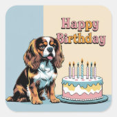 Cavalier King Charles Spaniel Hond Kleurrijk Vierkante Sticker (Voorkant)