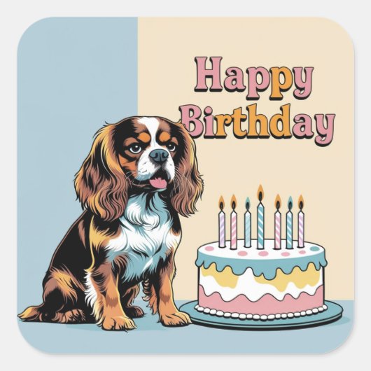 Cavalier King Charles Spaniel Hond Kleurrijk Vierkante Sticker (Voorkant)