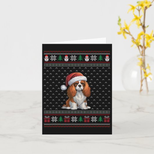 Cavalier King Charles Spaniel hond met kerstmuts Kaart (Gele Bloem)