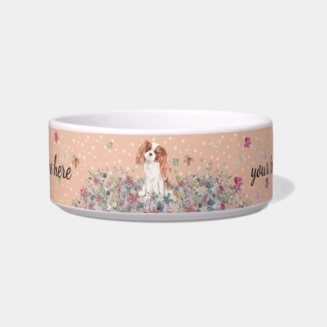 Cavalier King Charles Spaniel hond met poten Oranj Voerbakje (Voorkant)