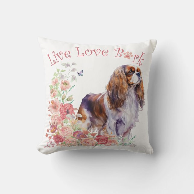 Cavalier King Charles Spaniel Hond Mom Floral Kussen (Voorkant)