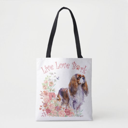 Cavalier King Charles Spaniel Hond Mom Floral Tote Bag (Voorkant)