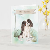 Cavalier King Charles Spaniel Hond onder Verjaarda Kaart (Gele Bloem)