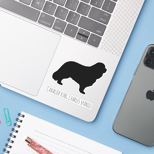 Cavalier King Charles Spaniel Hond Silhouet Vinyl Sticker (Laptop met iPhone)