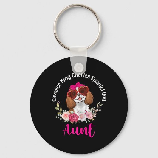 Cavalier King Charles Spaniel Hond Tante Bloem Val Sleutelhanger (Voorkant)