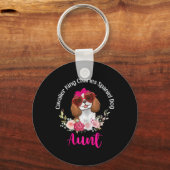 Cavalier King Charles Spaniel Hond Tante Bloem Val Sleutelhanger (Voorkant)