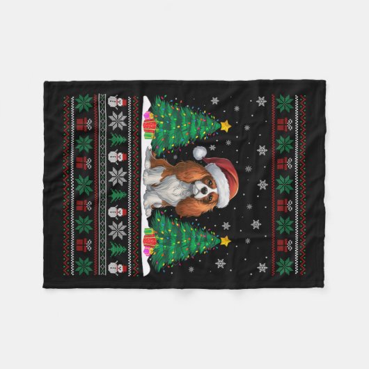 Cavalier King Charles Spaniel Hond Xmas Tree Light Fleece Deken (Voorkant (Horizontaal))