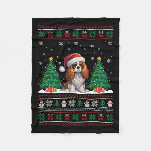 Cavalier King Charles Spaniel Hond Xmas Tree Light Fleece Deken (Voorkant)