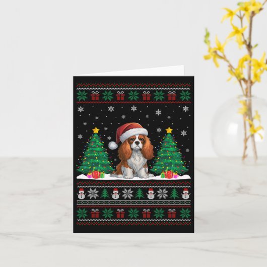 Cavalier King Charles Spaniel Hond Xmas Tree Light Kaart (Gele Bloem)