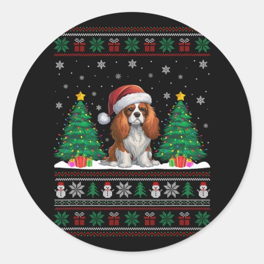 Cavalier King Charles Spaniel Hond Xmas Tree Light Ronde Sticker (Voorkant)