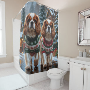 Cavalier King Charles Spaniel Honden Kerst Sneeuw Douchegordijn